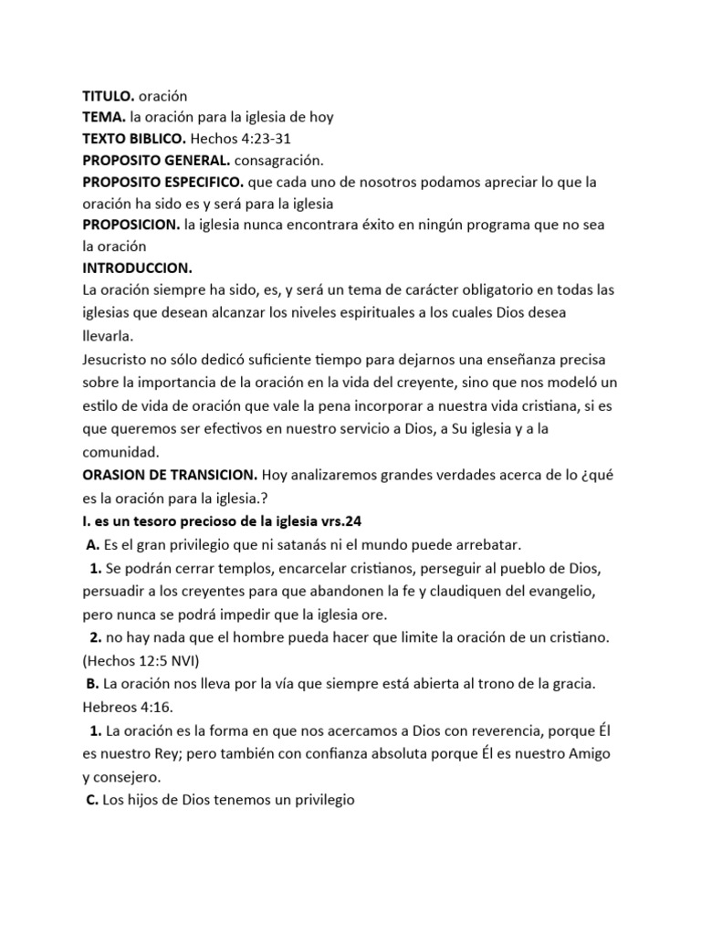 La Oracion para La Iglesia de Hoy | PDF | Oración | Iglesia cristiana