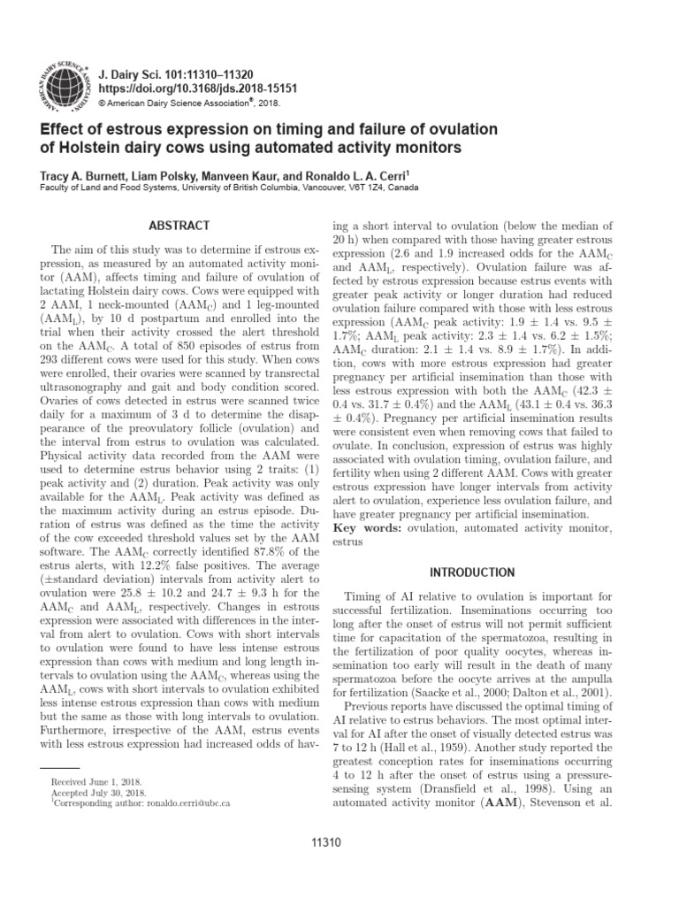 Effect of Estrous Expression On Timing and Failure of Ovulation of ...