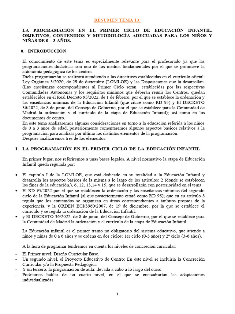 Programación en Educación Infantil 0-3 años | PDF | Aprendizaje | Plan ...