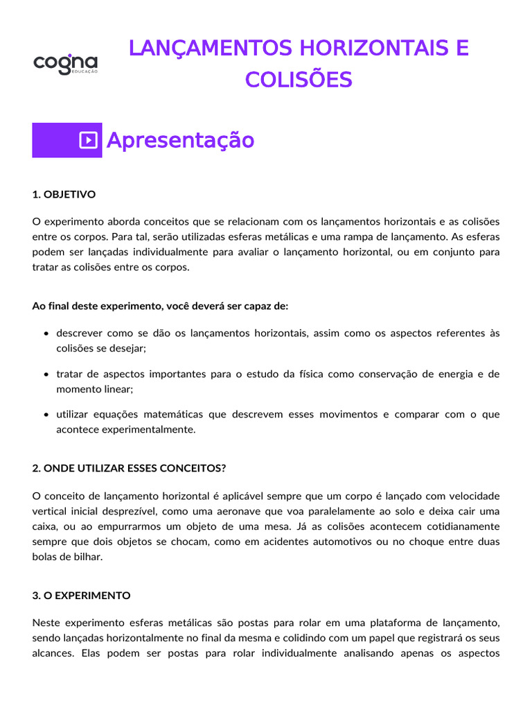 Lançamentos Horizontais e Colisões em Física | PDF | Colisão ...