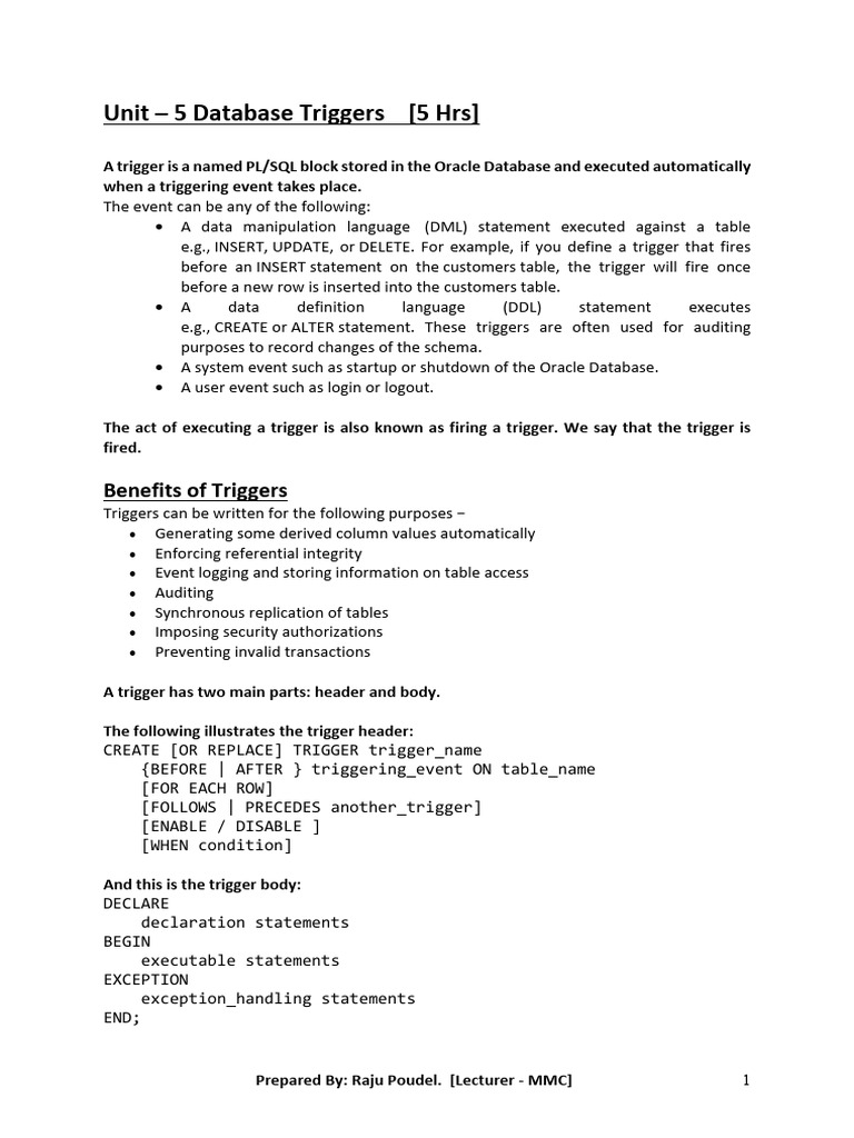 Understanding Oracle Database Triggers | PDF | Databases | Information ...