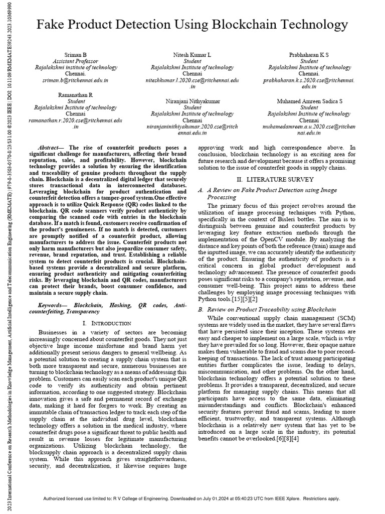 Fake Product Detection Using Blockchain Technology | PDF ...