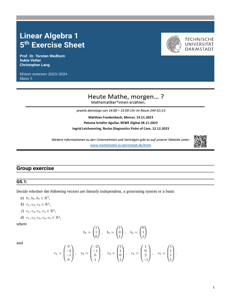 5 Sol LA1 131123-2 | PDF | Basis (Linear Algebra) | Mathematical Relations