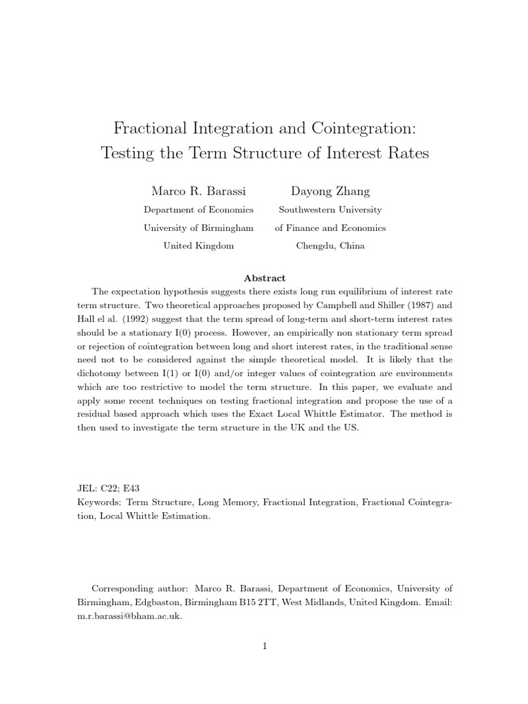Fractional Integration and Cointegration | PDF | Yield Curve | Interest