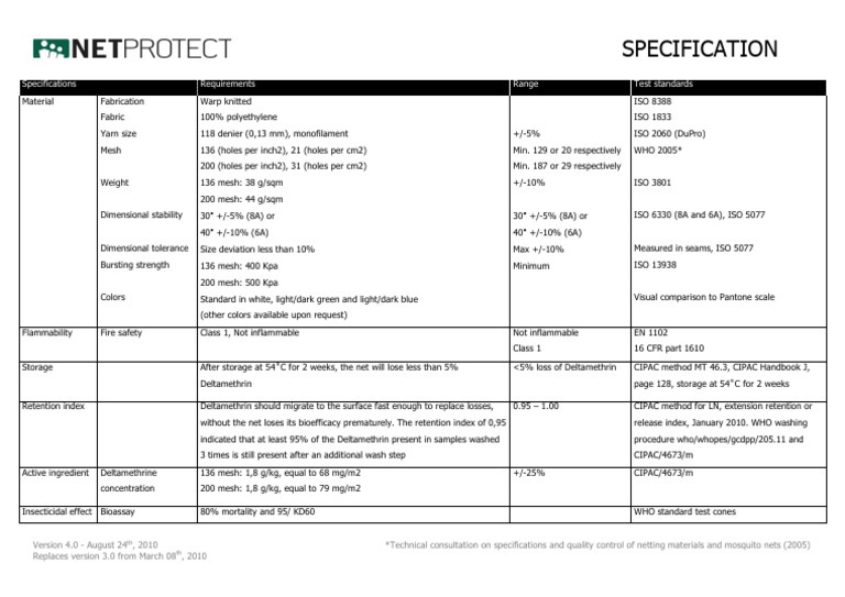 Netprotect Specifications v4 | PDF | Textiles