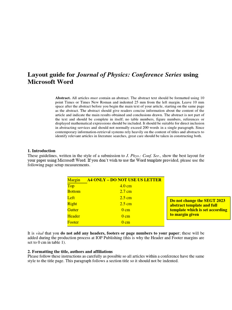 Formatting Guidelines for IOP Proceedings | PDF | Bracket | Paragraph