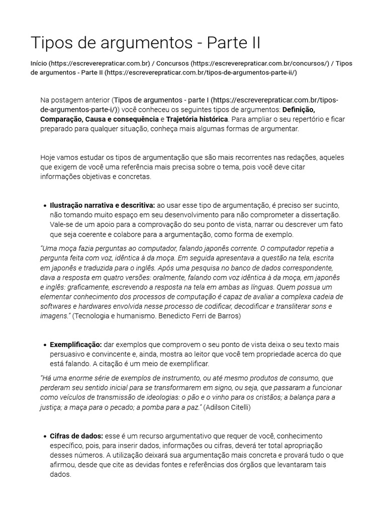 Tipos de Argumentos na Redação | PDF | Estudos de Línguas Estrangeiras