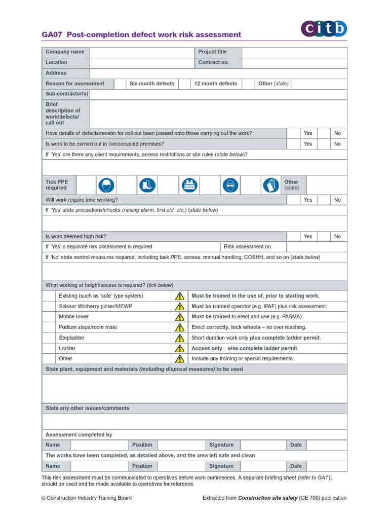 GA07 - Post-Completion Defect Work Risk Assessment | PDF | Risk ...