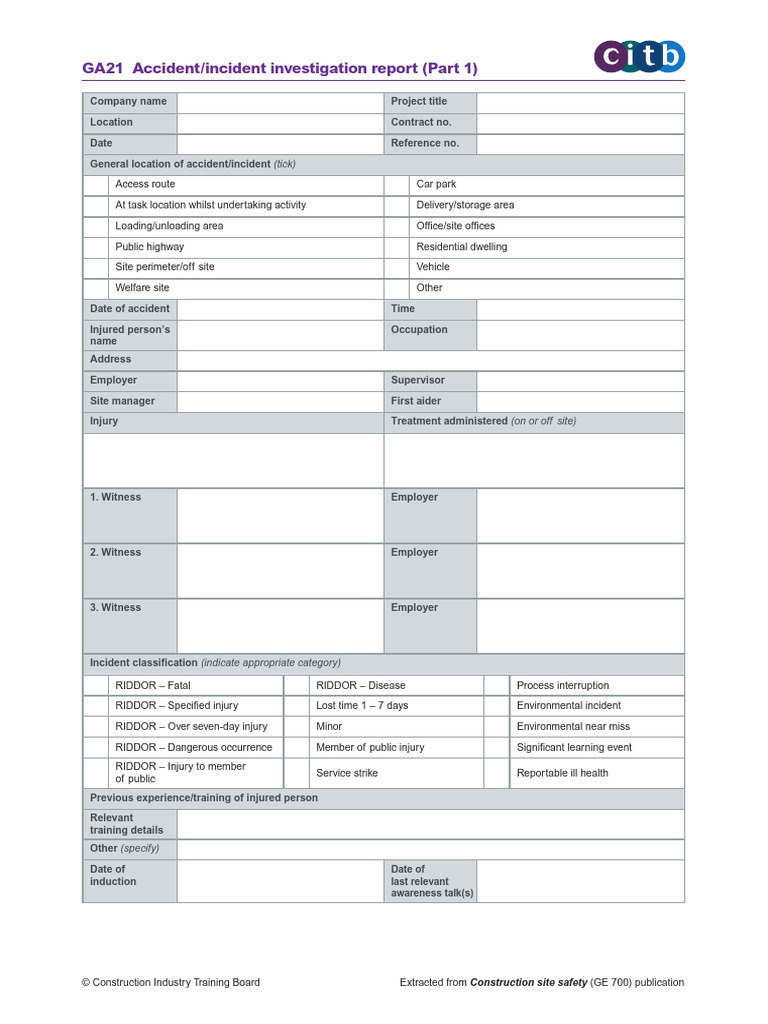 GA21 - Accident and Incident Investigation Report (Part 1) | PDF ...