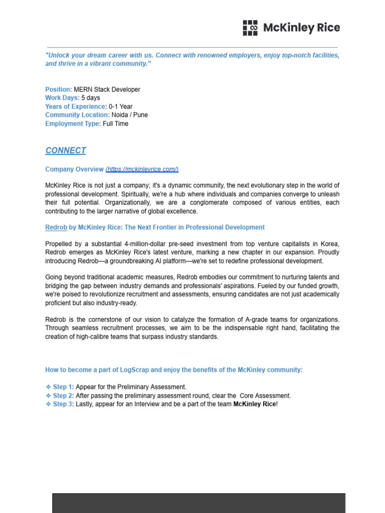 McKinley Rice Job Description - MERN Stack Developer | PDF | Employee ...