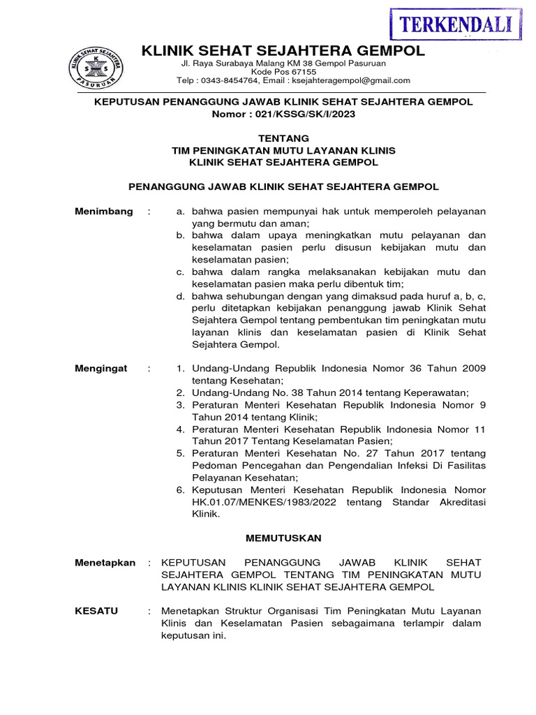 Tim Peningkatan Mutu Klinik Gempol | PDF