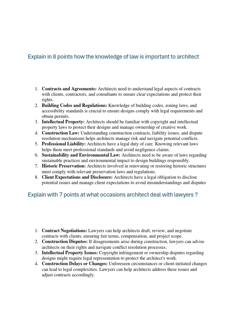 Explain in 8 Points How The Knowledge of Law Is Important To Architect ...