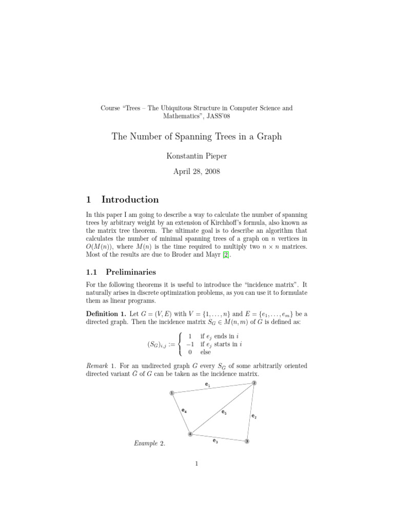 Total Spanning Tree | PDF | Matrix (Mathematics) | Determinant