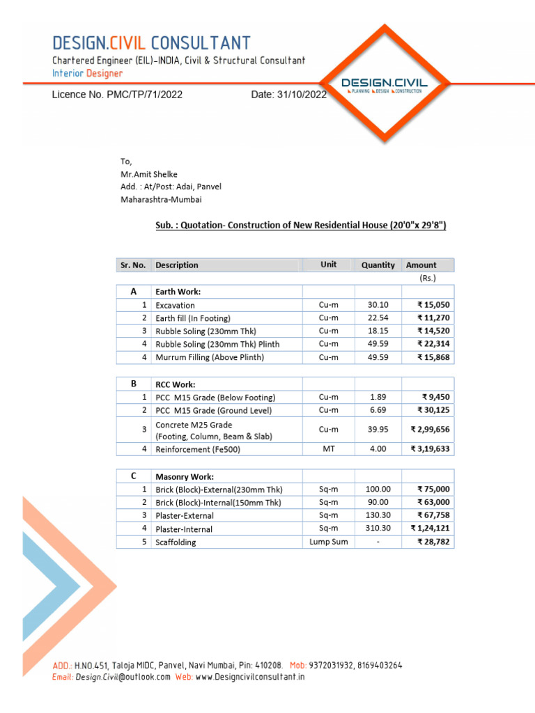 Quotation for Residential House Construction | PDF | Architectural ...