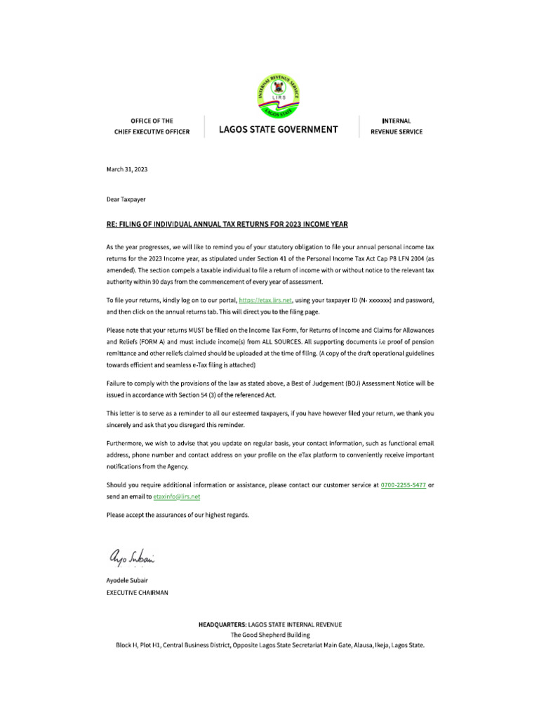 Returns Filing Letter h4kcxc | PDF