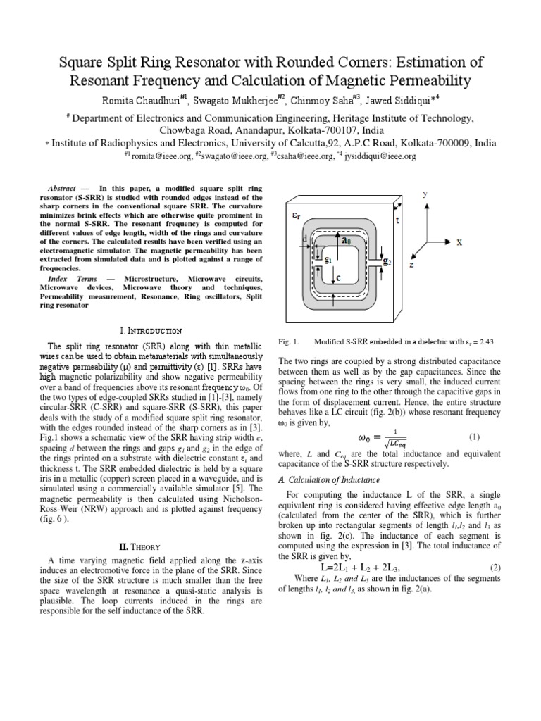 Square Split Ring Resonator With Rounded Corners: Estimation of ...