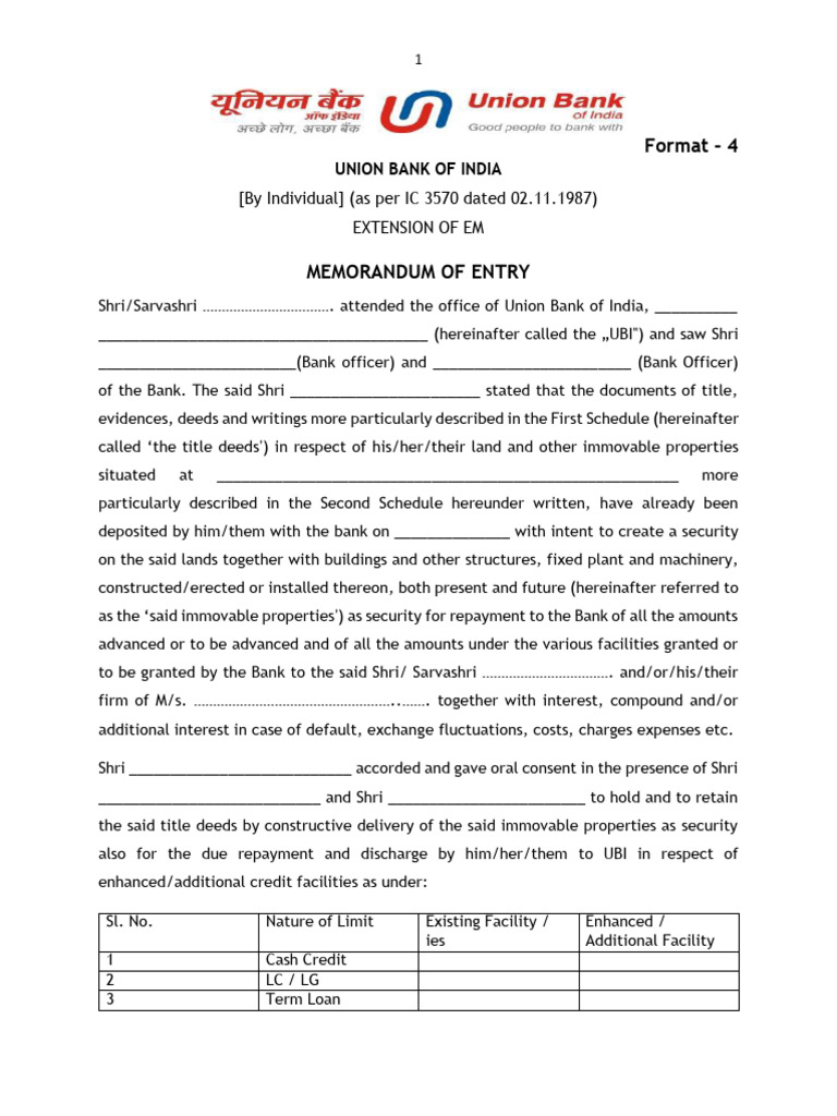 Memorandum of Entry for Title Deeds | PDF | Interest | Banks