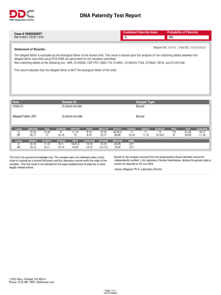 DNA Paternity Test Report: Statement of Results | PDF | Dna | Biochemistry