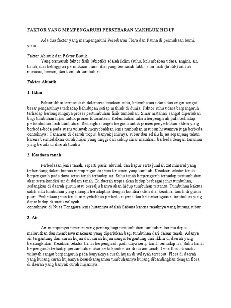 Faktor Yang Mempengaruhi Persebaran Makhluk Hidup Pdf