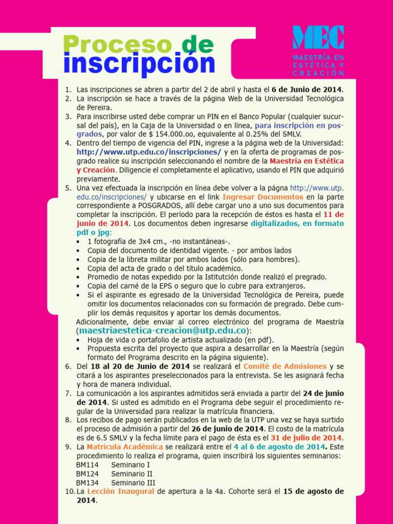 Proceso De Inscripcion Pdf