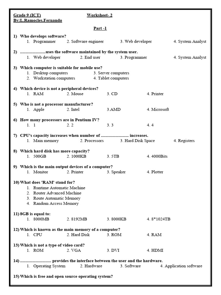 Worksheet 2 | PDF | Operating System | Computer Data Storage