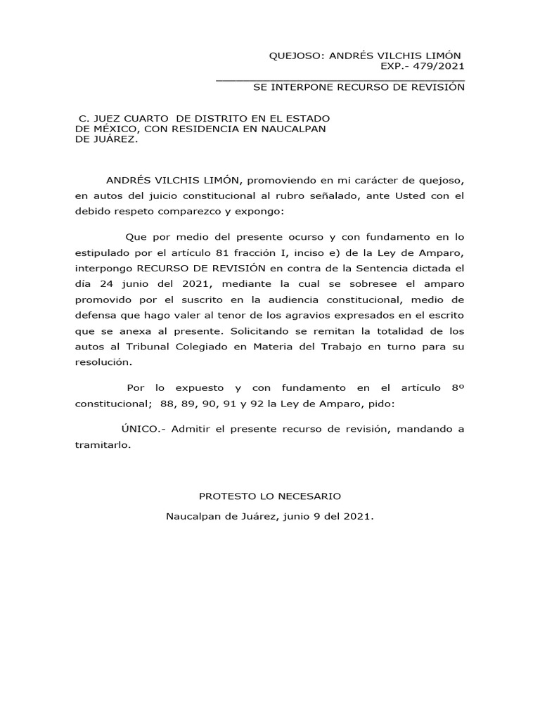 Recurso de Revisión en Amparo 479/2021 | PDF | Caso de ley | Sentencia ...