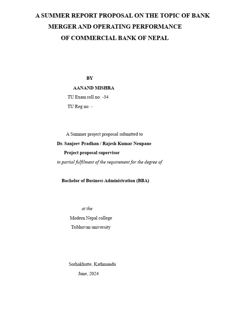 A Summer Report Proposal On The Topic of Bank | PDF | Mergers And ...