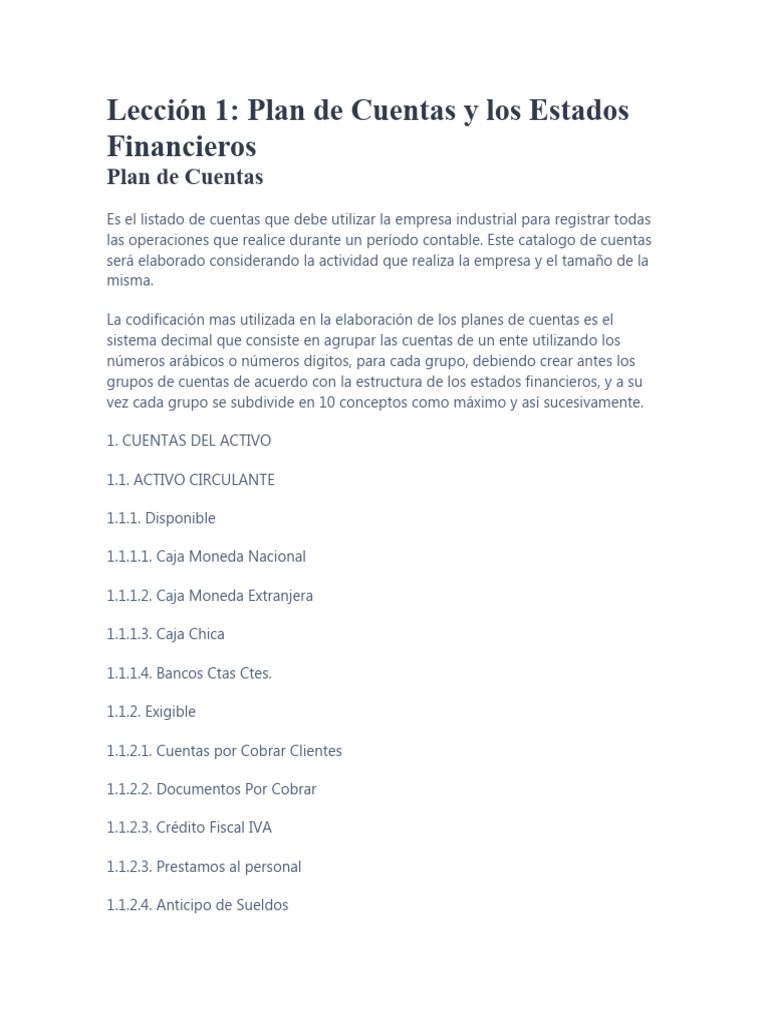 Plan de Cuentas y Estados Financieros | PDF | Costo | Contabilidad
