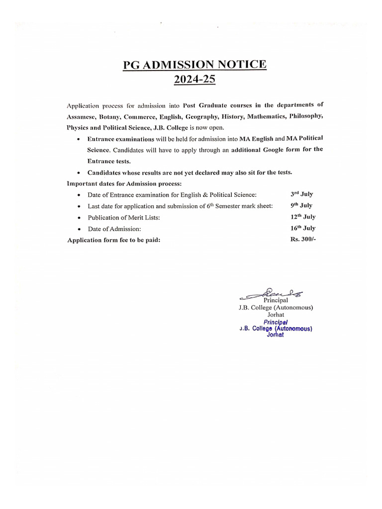 PG Admission Notice 2024-25 | PDF