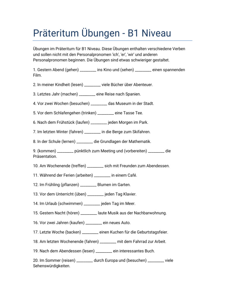 übungen zum präteritum b1