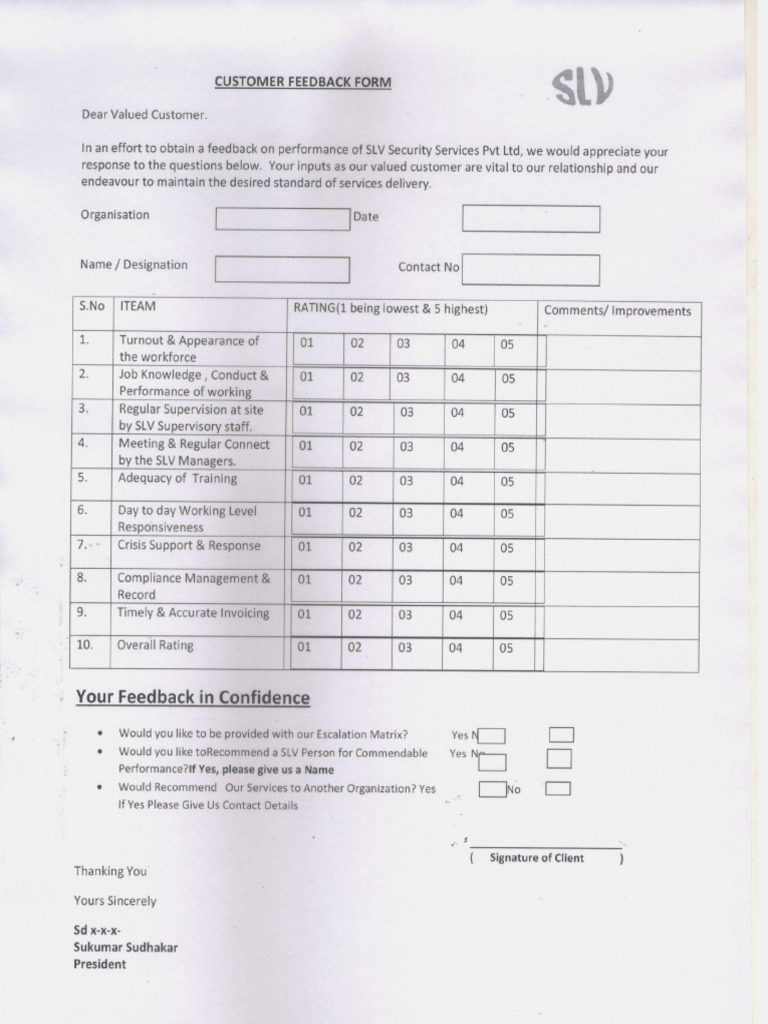 Feedback form pdf