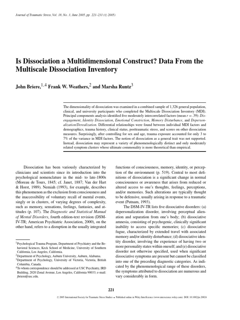 Is Dissociation A Multidimensional Const | PDF | Dissociation ...