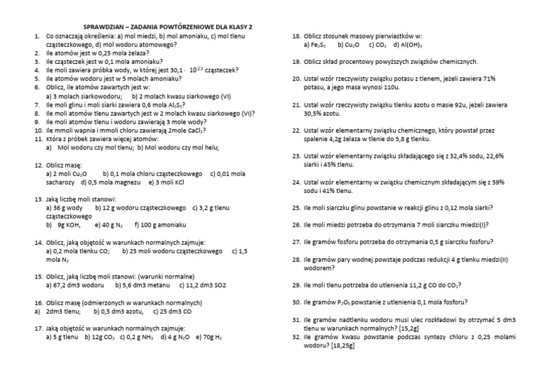 Sprawdzian Stechiometria Liceum Nowa Era Grupa Wiad 738386 Stechiometria Klasy2 | PDF