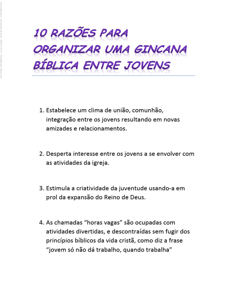 10 Razoes para Organizar Uma Gincana Biblica | PDF | Bíblia | Presente ...