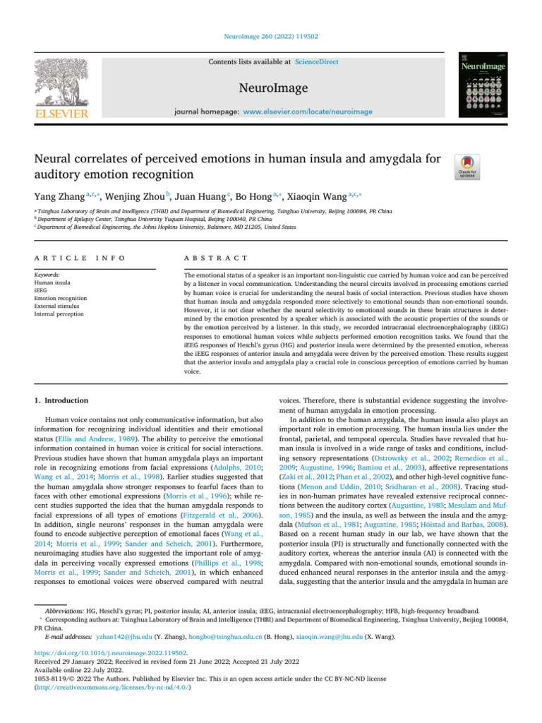 Neural Basis of Auditory Emotion Recognition | PDF | Insular Cortex ...