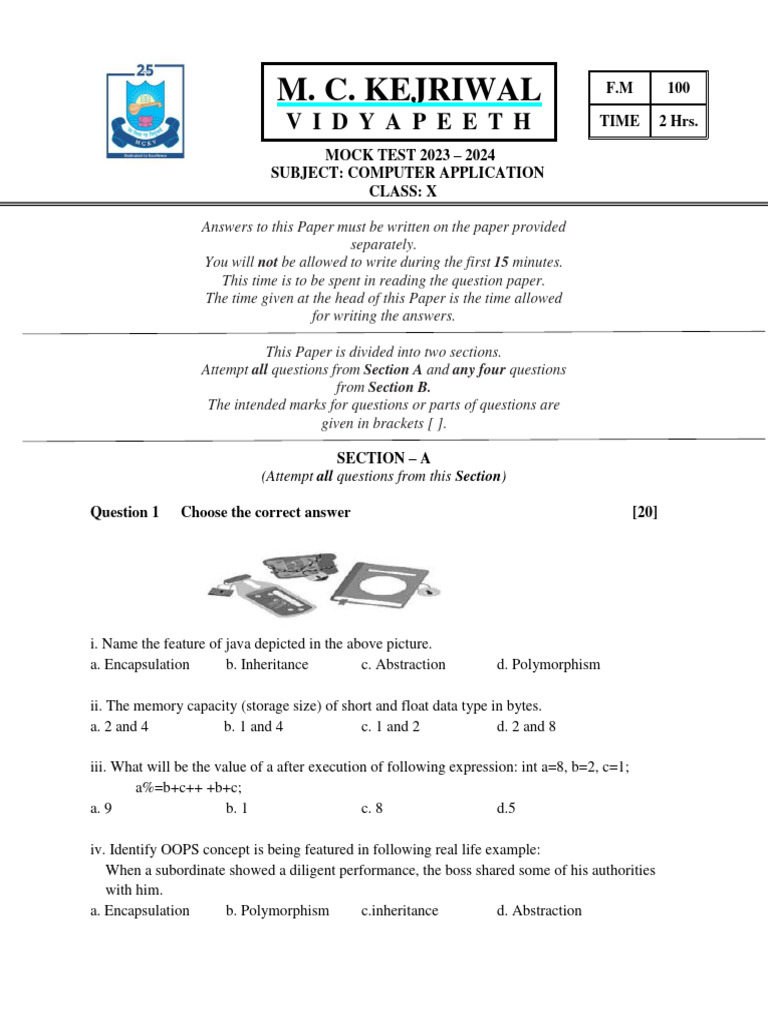10 Computer Application Mock Test | PDF | Integer (Computer Science ...
