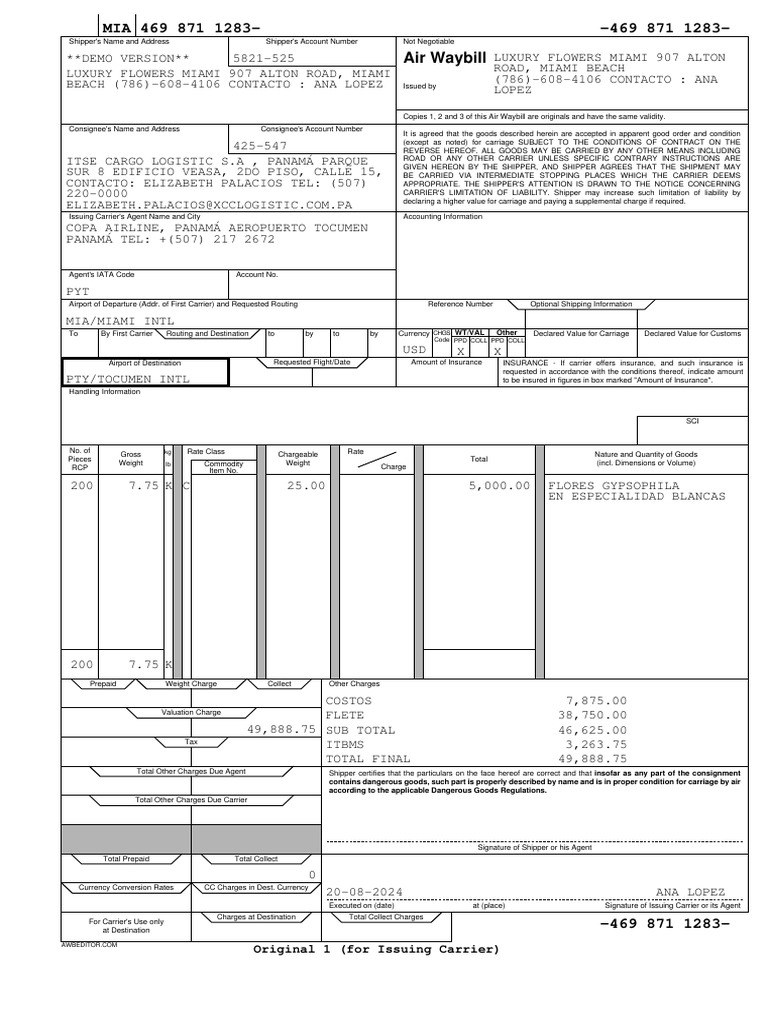 Air Waybill Document for Shipping | PDF | Common Carrier | Cargo