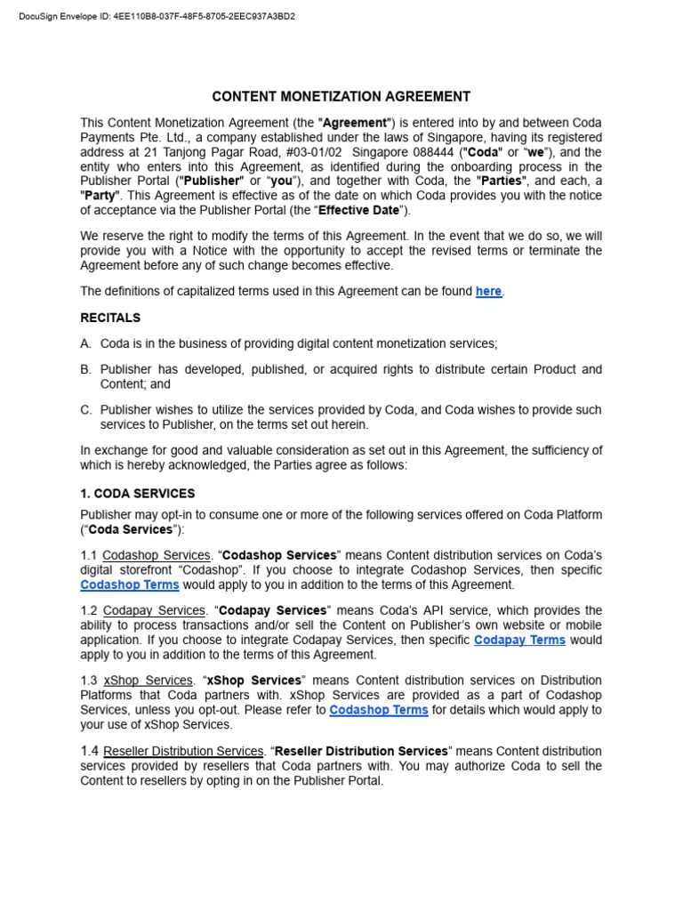 Content Monetization Agreement Overview | PDF | Legal Liability ...
