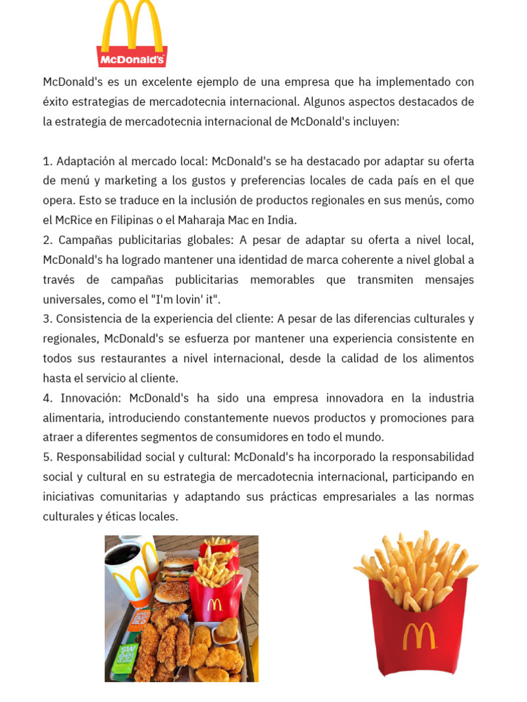 Estrategias Globales de McDonald's | PDF | Marketing | Mc Donald's