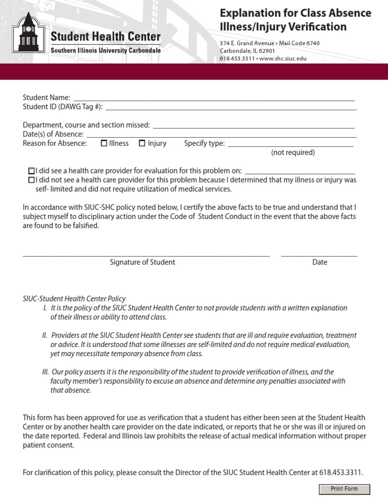 Class Absence Verification Form | PDF