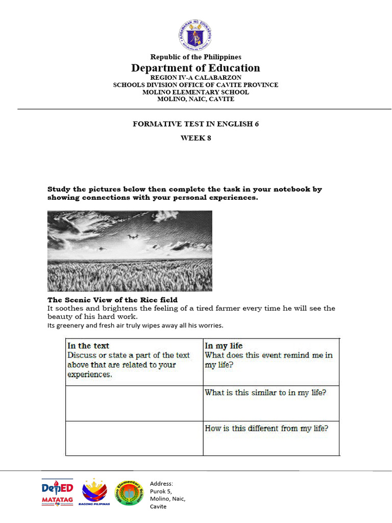 Week 4 Formative Test in ESP 6 September 18-22, 2023 | PDF | Wellness