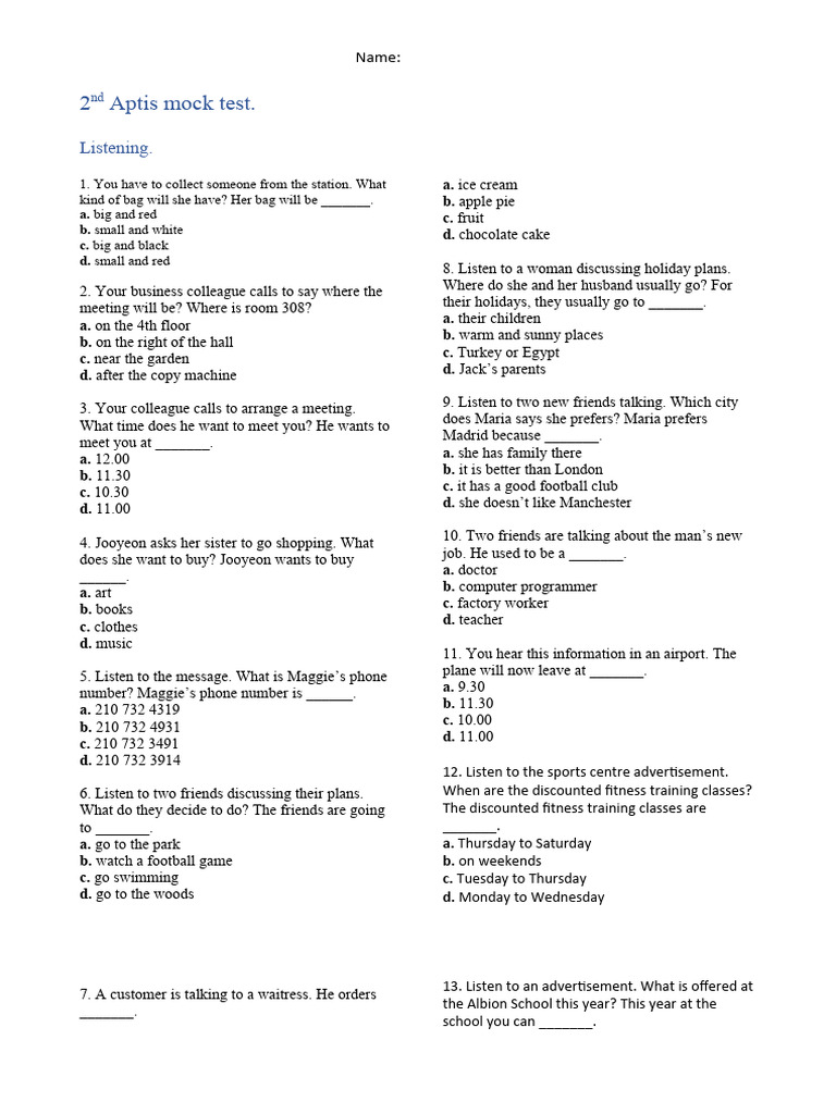 2nd Aptis Mock Test 2024 | PDF | Fifa World Cup