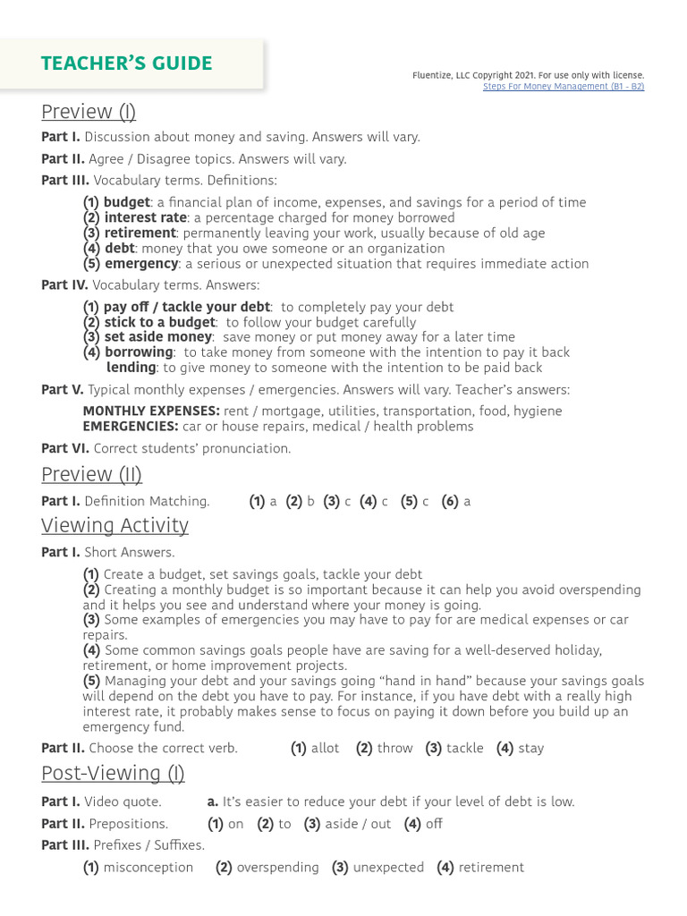 Better Money Management Teacherguide | PDF | Debt | Expense
