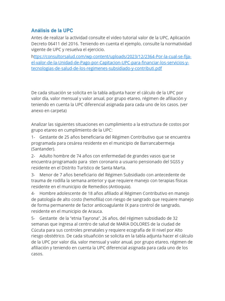 Cálculo de UPC por Grupo Etáreo y Régimen | PDF | Medicina ...