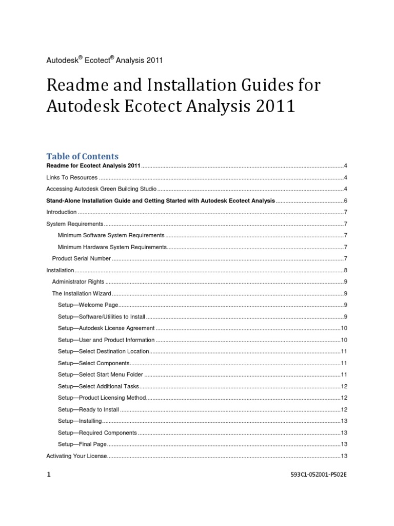 Autodesk Ecotect Analysis 2011 English Readme and Installation Guides | PDF