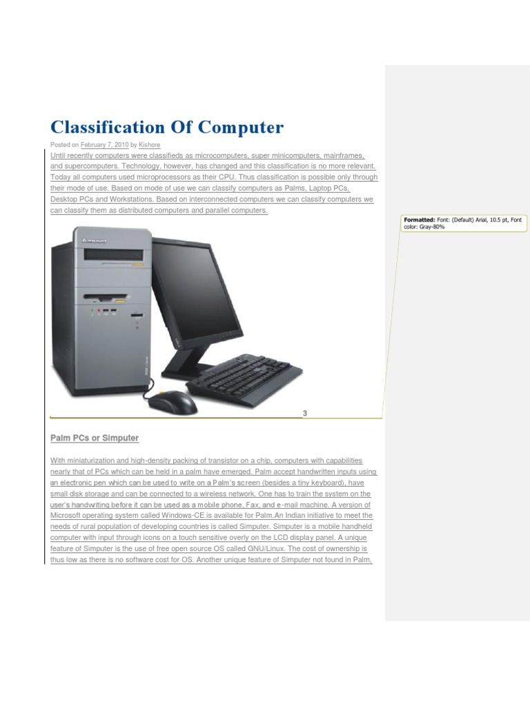 Classification of Computer PC | PDF | Workstation | Personal Computers