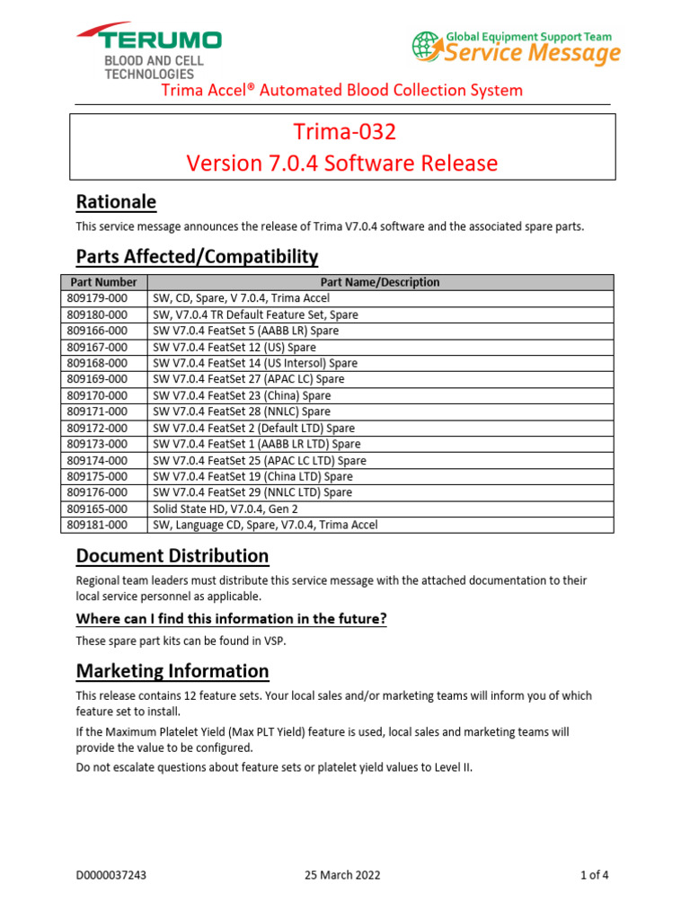 Trima Accel V7.0.4 Software Release | PDF | Computing | Software