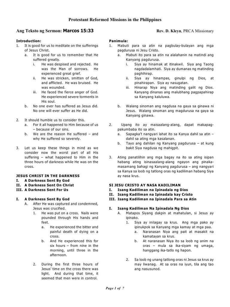 Mark 15 33 Tagalog Sermon | PDF | Salvation | Religious Belief And Doctrine
