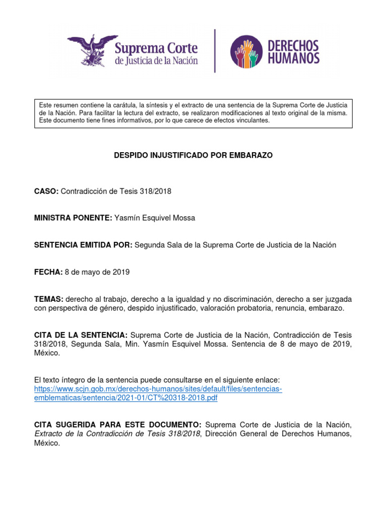 Tesis SCJN Embarazo | PDF | Derecho laboral | Caso de ley