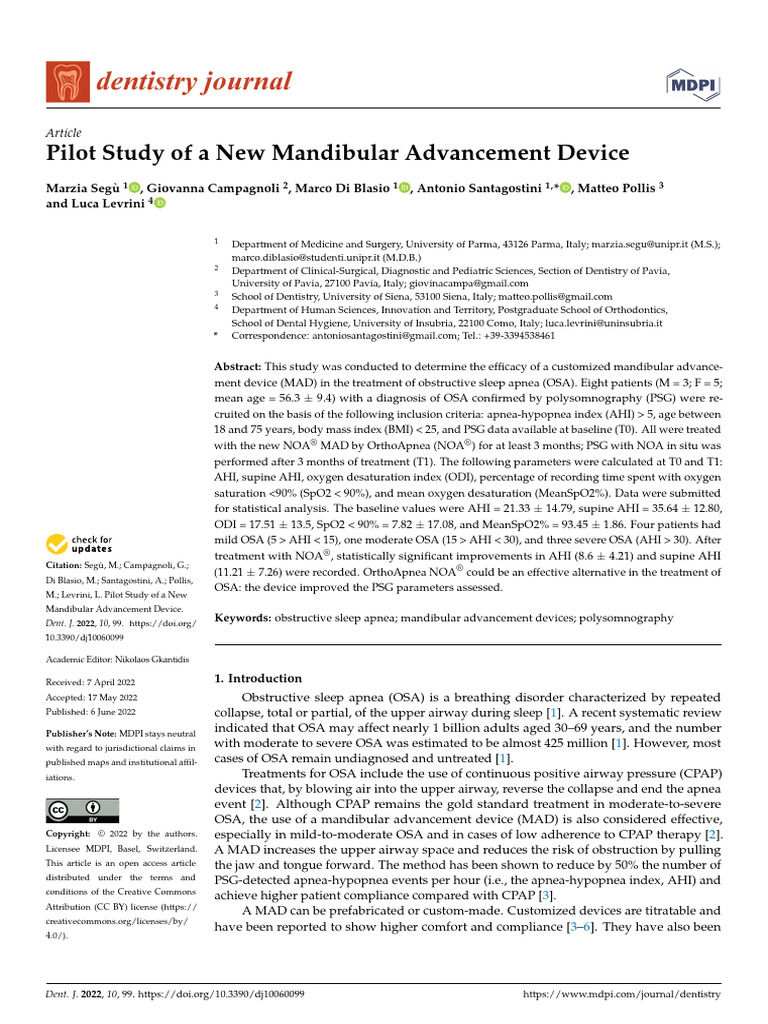 Efficacy of NOA® Device for OSA Treatment | PDF | Sleep Apnea | Physiology